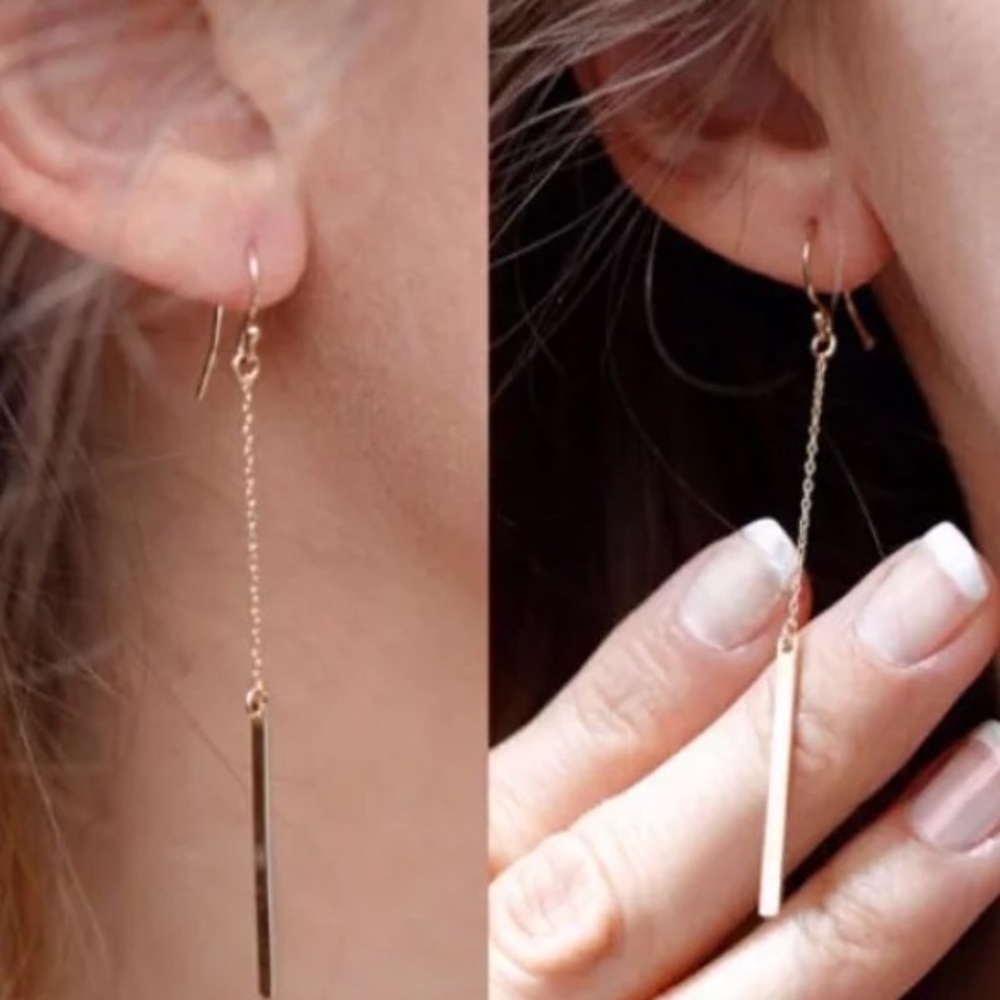🆕 Gold Tone Long Bar Drop Fashion Earrings